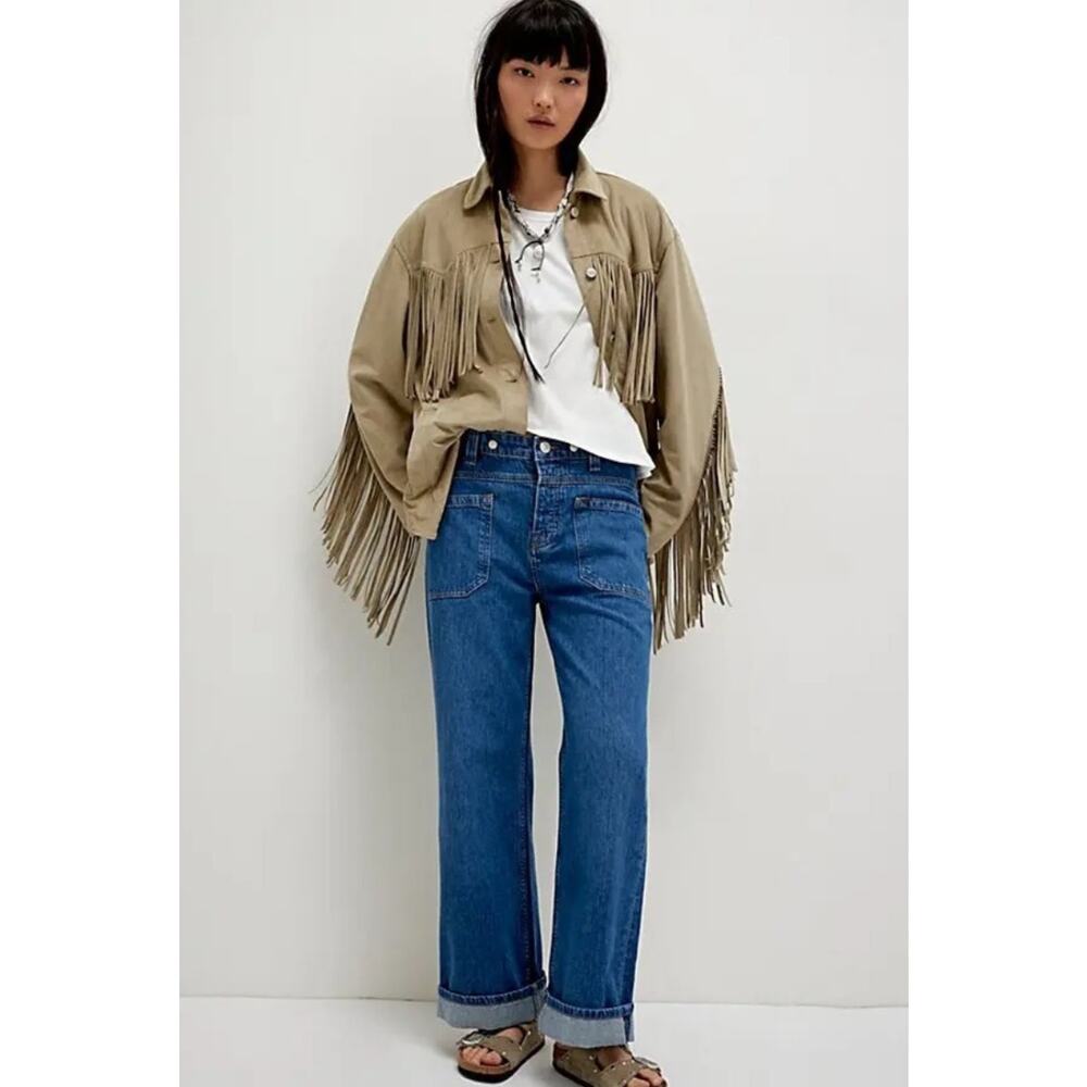 Free People We the Free PALMER Wide Leg Cuffed Jeans Tunnel Vision 28 NWT $128